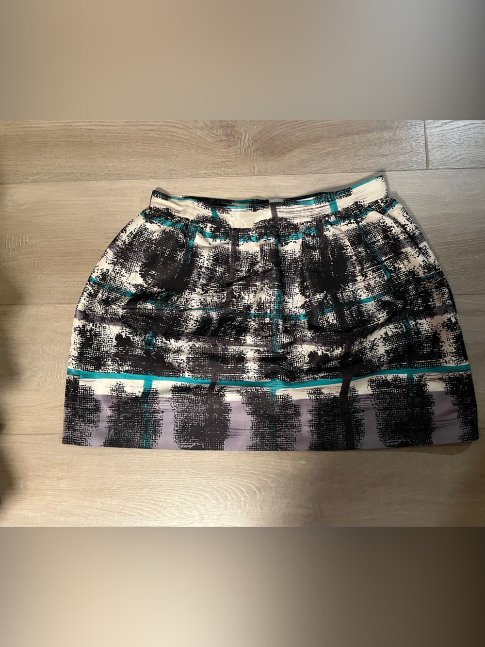 RED Valentino Black, Teal and Lavender Printed Mini Skirt
